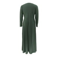 Женски рокли жена солиден цвят v Врат дълъг ръкав Подова рокля плюс размер есенни дамски рокли рокли за жени Зелени XL