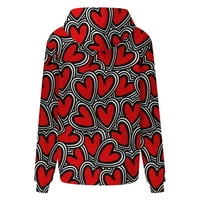 Voncos дамски клирънс с качулка- свободен есен и зимна ежедневна мода с дълъг ръкав отпечатани качулки с лек суичър с червен размер xl xl xl