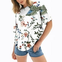Тениски за основи на Zodggu за жени Флорална пеперуда графична блуза Лятна мода Кръгла шия удобни ризи готи