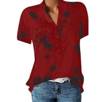 Жени тениски Небрежни джобни къси ръкави Блузна риза плюс размер печат лесен топ блуза тениски ризи за жени