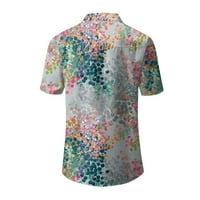 Sksloeg блузи за жени с къс ръкав реколта флорална щампа блуза v върхове на шията, ежедневна туника блуза разхлабена риза бутон нагоре по риза с джоб, светло сиво m