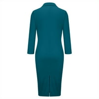 Blueek Women Business Wear Lapel Solid Color Long Loweve Button Slim Fit рокля