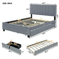 Queen Size Velvet тапицирано легло с чекмеджета и Twin XL Trundle, Queen Bed Frame със съхранение и табло за спалня, не е необходима Bo пружина, сива