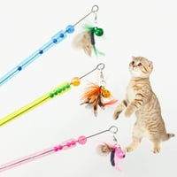 Kripyery Cat Toy Long Pole Красива цветна телескопична тел удобна за захващане многоцелена интерактивна игра с релефно коте на котето за интерактивно звънене на перо за кученце за кученце за кученце