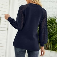 Cotonie Fashion Women's V-Neck с дълъг ръкав твърд ежедневен дантелен пачуърк риза блуза голяма продажба m