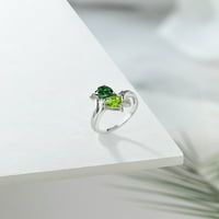 Gem Stone King 1. CT Сърце форма Зелена симулирана изумрудена зелена перидот Стерлинг сребърен пръстен