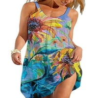 Abtel жени рокля рокля флорална щампа къси мини рокли ежедневни летни плажа слънчев разрез дами торбисти бохо синьо лилаво xl