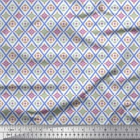 Soimoi Japan Crepe Satin Fabric Floral & Geometric Ethnic Print Sewed Fabric Wide Yard