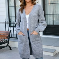 Аиомет Дамски жилетка джоб Дълъг ръкав средна дължина Мода Пуловер Палто