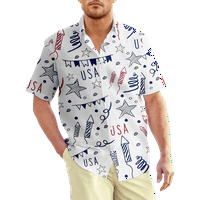 4-ти юли Мъжки Графичен хавайска риза, юли четвърти случайни Бутон надолу Хавайски плажни ризи