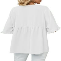 Блуза с половин ръкав тениска хлабава тениска бохемска лятна тениска Бяла м