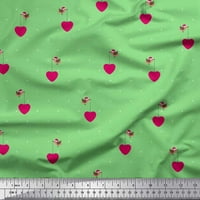 Soimoi Poly Georgette Fabric Dot, Heart & Bird Clip Art Printed Fabric Wide