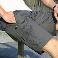 Лий-свят Мъжки карго панталони с цип анцуг панталони ежедневни спортни джобове средата на талията шнур мъжки Мъжки Панталони сив, 5ХЛ
