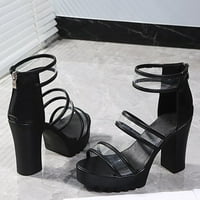 B91XZ Сандали жени Солиден цвят Дамски цип с високи обувки Сандали токчета Фоден гръб Дамски сандали черно, размер 6.5