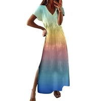 Небрежни летни рокли за жени жени Небрежна мода Редовна V Врат с къси ръкави Рокля Цветна боя за боя