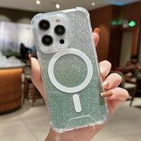 Магнитно за iPhone Pro Casy Crystal Glitter [съвместим с magsafe], [четири ъглови защити на въздушната възглавница] за жени момичета, bling sparkle tpu заден калъф за iPhone pro, lightgreen