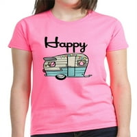 Cafepress - Happy Camper - Женска тъмна тениска