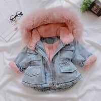 Специални оферти JueBong Toddler Kids Baby Girls Fau Fur Fleece Топло дебело дънково палто, розово, 110