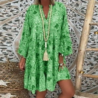 Лятна рокля за жени Дамски дами свободен отпечатък три четвърт ръкав мини рокля летни рокли полиестер зелено m