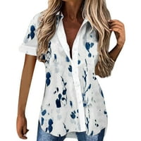 xiuh ризи за жени летни дамски къс ръкав v Врат флорални отпечатани ризи с най -важни разхлабени ризи Tee блуза извънгабаритни тениски за жени сини xxl