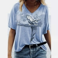 Xysaqa дамска отпечатана тениска лято V шия ризи с къс ръкав сладък забавен животински графичен тройник-върхове блуза s-3xl