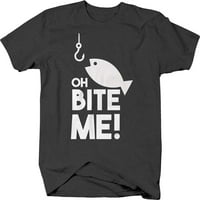 О, хапете ме рибена кука риболовна тениска за мъже малки тъмно сиво