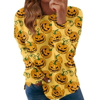 Женски случаен моден моден Хелоуин печат с дълъг ръкав O-обед на максимална блуза