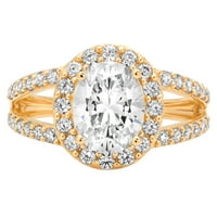 2. CT Brilliant Oval Cut Clear Simulated Diamond 18K Yellow Gold Haliater с акценти пръстен SZ 4.5