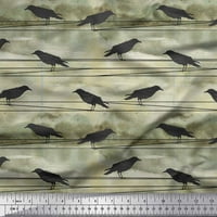 Soimoi Green Polyester Crepe Fabric Crow Bird Print Fabric край двора