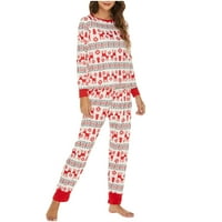 Дамски две пижами комплект отпечатани върхове с дълъг ръкав с дълги панталони тоалети за спални дрехи PJS
