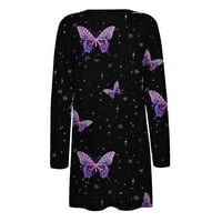 Paptzroi дамски дами пеперуда печат с v-образни жилищни джобове за палто с дълъг ръкав