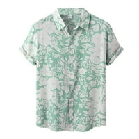Ertutuyi Men's Casual Hawaii флорална отпечатана риза с къс ръкав с яка яка Зелена XL