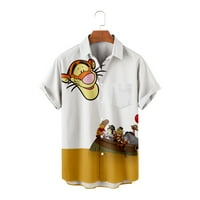 Kufutee Winnie the Pooh Print Tr-Shirt, Unise Children Unister's Summer Winnie the Pooh Rish Небрежен бутон надолу с къса ръкав риза Хавайски ризи