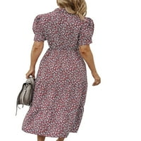 Жени с къси ръкави рокля A-Line, Цветна печат на спускане на яка надолу, еднократна рокля в уличния стил на лятна небрежна улична рокля