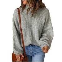 Женски костенурка пуловер с дълъг ръкав свободен плетен пуловер върхове плъзгащ се пуловер, светло сив