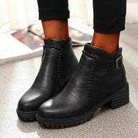 Женски обувки Женски кръгъл пръст с цип удобни ежедневни обувки солидни удобни средни токчета къси ботуши обувки черно