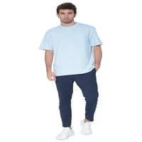 Атлетика Мъжки памучен класически прилепнал мека тениска с кръгла шия с джоб; Светло синьо; XL
