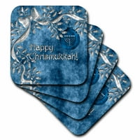 3Drose Happy Chrismukkah Blue and Silver Ornament and Menorah - Меки каботажници, комплект от 8