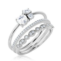 Уникален каменна минималистичен 1. Карат кръг отрязани диамантен мосанит годежен пръстен, трилогия, сватбен пръстен в сребро със стерлинги с 18K подарък за бяло злато за нея, трио комплект, съвпадаща лента