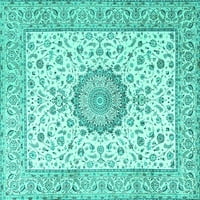 Ahgly Company Machine Wareable Indoor Square Medallion Turquoise Blue Traditional Area Cugs, 5 'квадрат