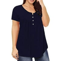 AskFV Женски плюс размер Хенли Топ V Бутон за шия нагоре по туники върхове Небрежни ризи за блуза с къси ръкави с къс ръкав