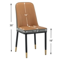 Zen Zone PU стол за хранене с железни метални златни крака, подходящи за трапезария, бар брояч, хол, комплект от 2, кафяво