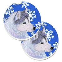 Carolines Treasures SS4602Carc Siberian Husky Winter Snowflakes Holiday Cet Cup Tolder Car Coast, големи