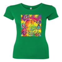 Wild Bobby, Live in Peace Paint Logo Pore Culture Womens Slim Fit Junior Tee, Kelly, X-Clarge
