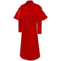Фунисет Мъжки пастор наметало палто средновековен Реколта постоянен яка съд костюм сценична рокля постоянен яка реколта тънък палто червено л