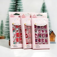 Цинхай комплект Коледен стил Детски връх за нокти Самозалепващ се Цветен Направи Си Сам пълно покритие фалшиви нокти изкуство натиснете на съвети за подарък