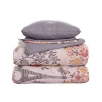 Модерни конци двулицево легло в чанта, Розово флорално, Тюйлери, пълно