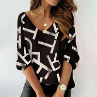 Киплики на едро модни жени печат дълъг ръкав В-деколте блуза пуловер туника топове риза