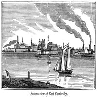 Масачузетс: Кеймбридж. Neast View of East Cambridge. Дърво гравиране, 1839. Плакат печат от