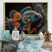 Art DesignArt Тропическа синя риба в нюанси на синьо и оранжево i животинска риба в рамка Canvas Wall Art Print Gold - в. Широко. Високо високо